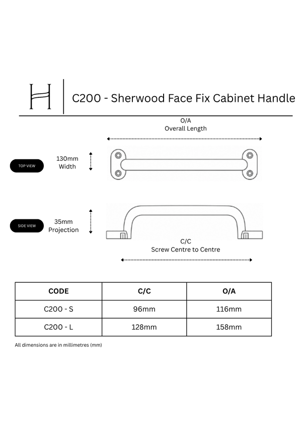 C200 - Sherwood Face Fix Cabinet Handle