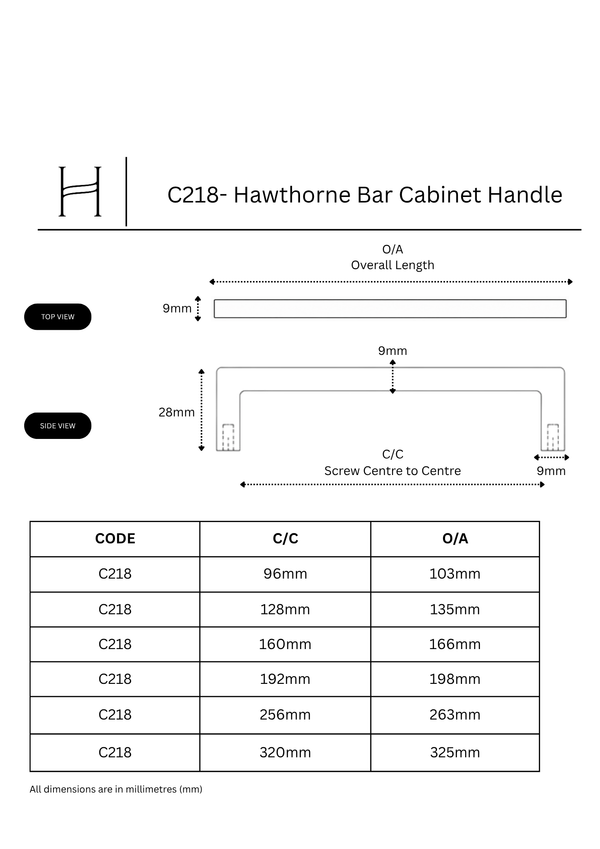 C218- Hawthorne Bar Cabinet Handle