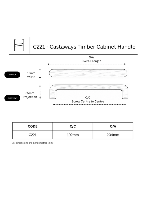 C221 - Castaways Timber Cabinet Handle