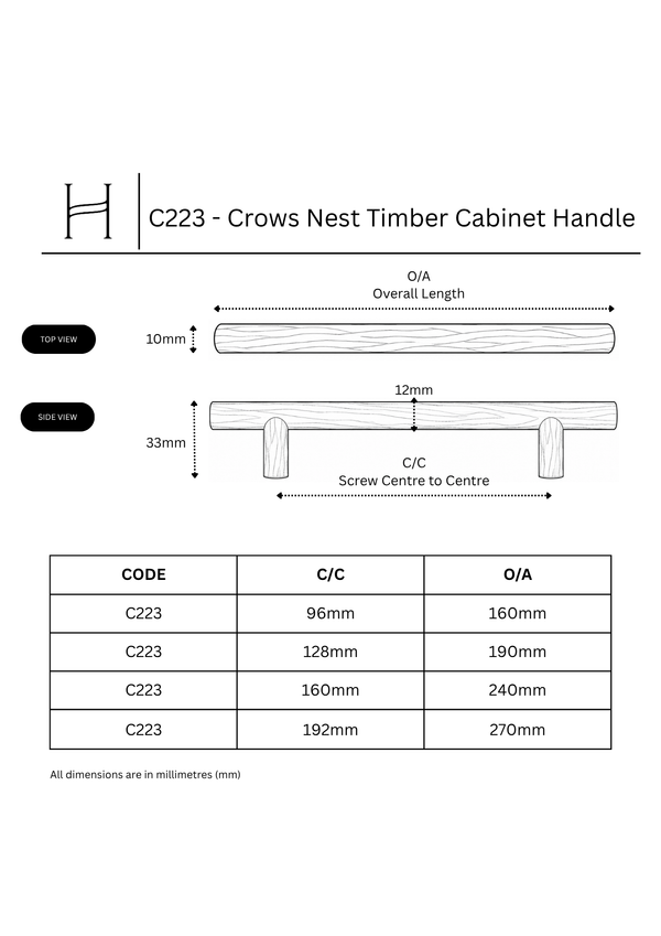 C223 - Crows Nest Timber Cabinet Handle