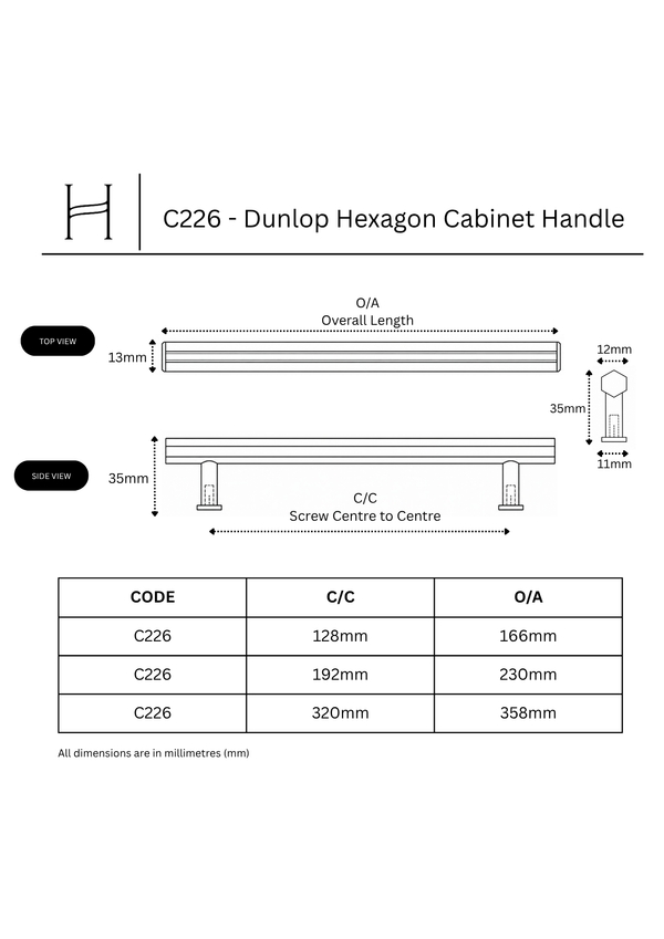 C226 - Dunlop Hexagon Cabinet Handle