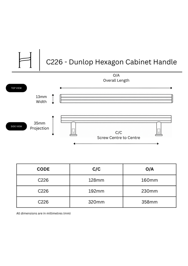 C226 - Dunlop Hexagon Cabinet Handle