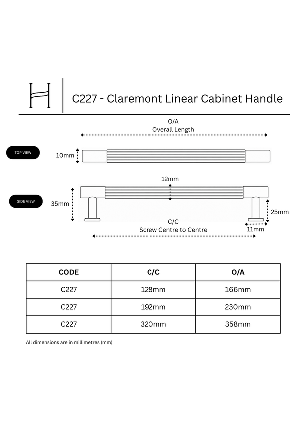 C227 - Claremont Linear Cabinet Handle