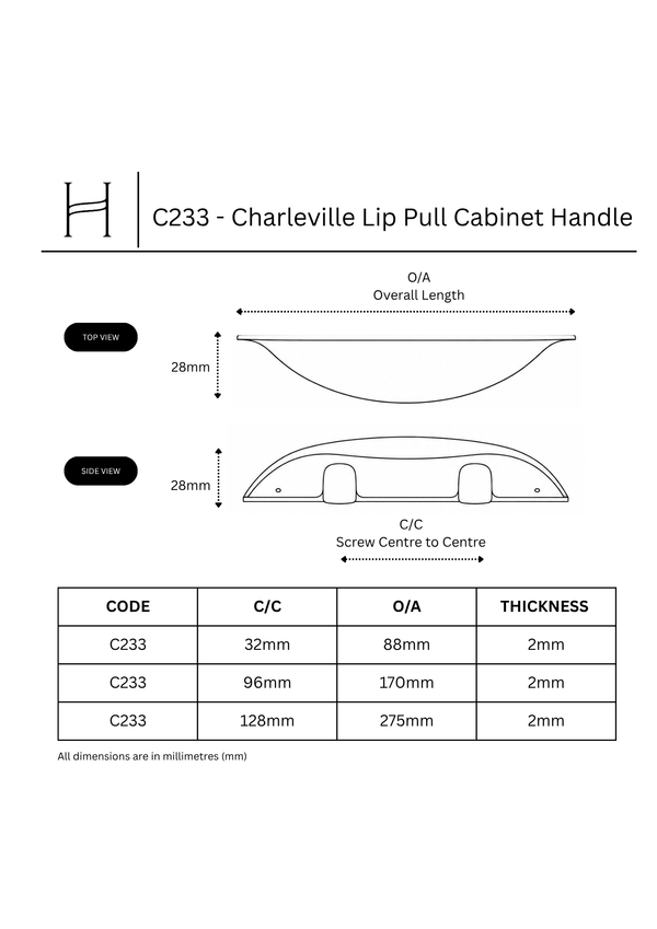 C233 - Charleville Lip Pull Cabinet Handle