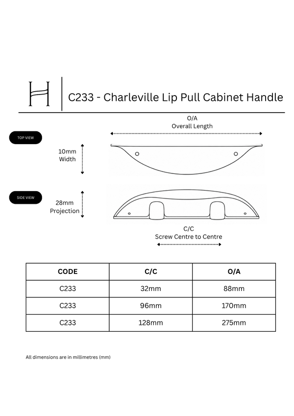C233 - Charleville Lip Pull Cabinet Handle