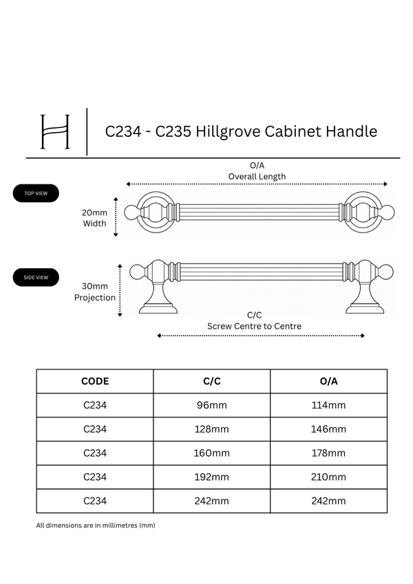 C234 - C235 Hillgrove Cabinet Handle