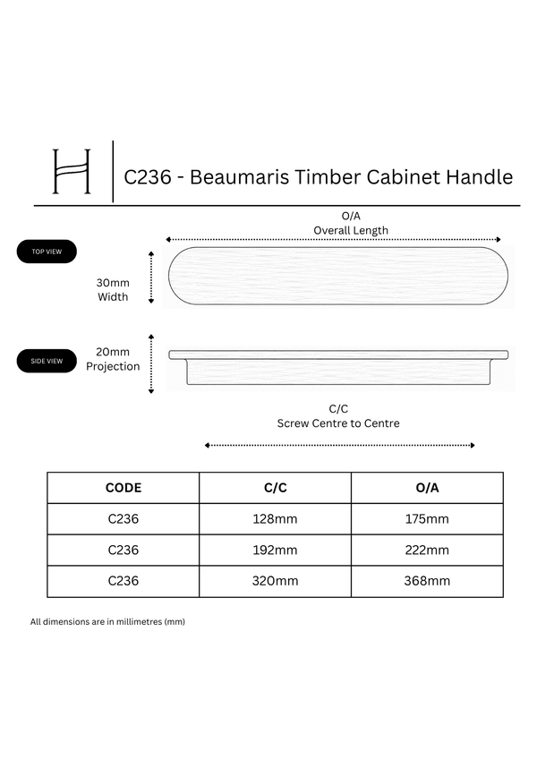 C236 - Beaumaris Timber Cabinet Handle