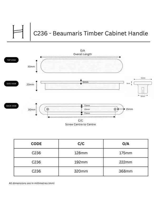 C236 - Beaumaris Timber Cabinet Handle
