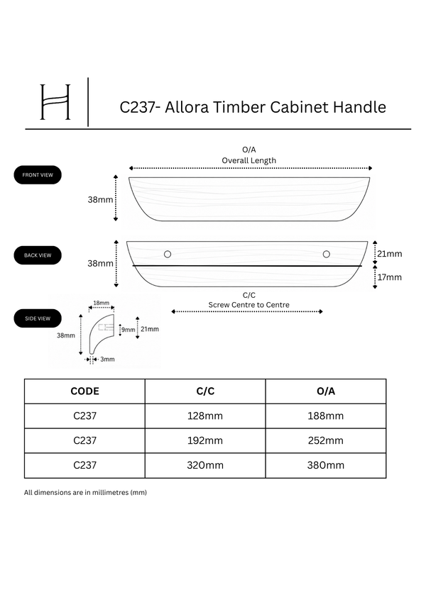 C237- Allora Timber Cabinet Handle