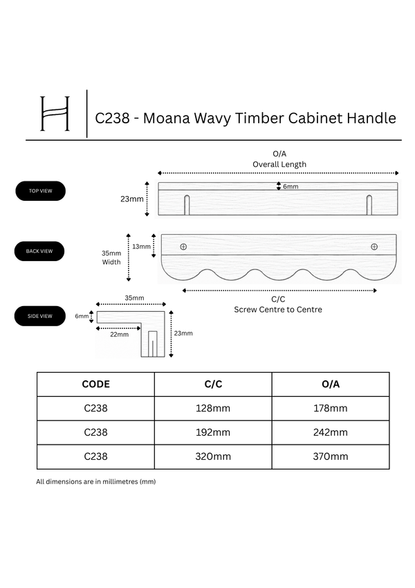 C238 - Moana Wavy Timber Cabinet Handle