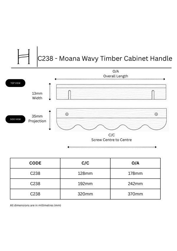 C238 - Moana Wavy Timber Cabinet Handle