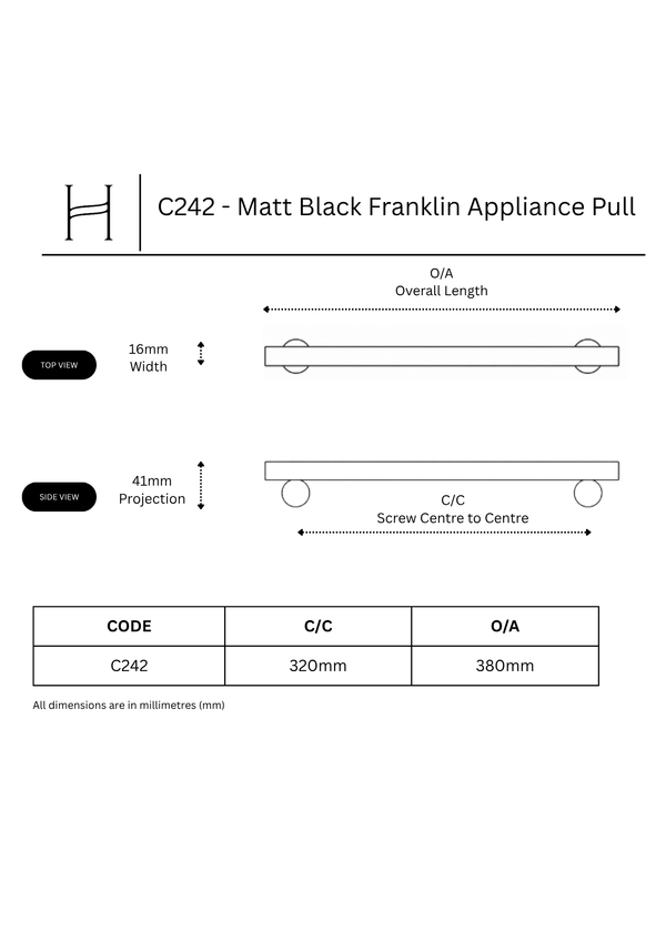 C242 - Brass Franklin Appliance Pull