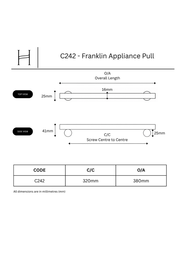 C242 - Brass Franklin Appliance Pull