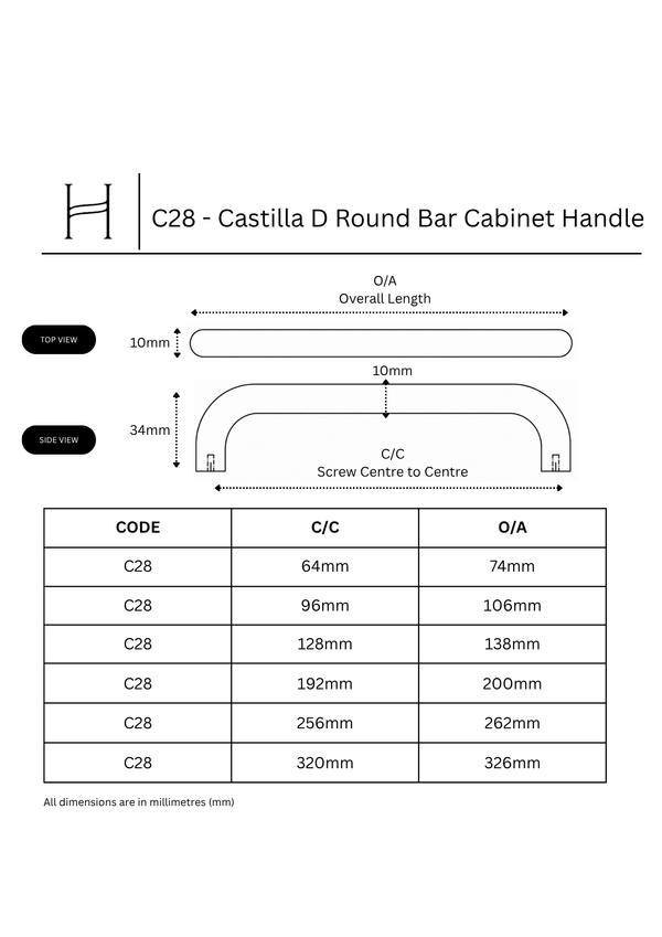 C28 - Castilla D Round Bar Cabinet Handle