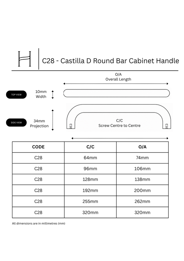 C28 - Castilla D Round Bar Cabinet Handle
