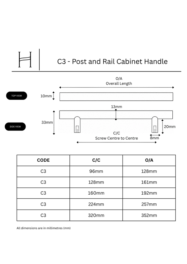 C3 - Post and Rail Cabinet Handle