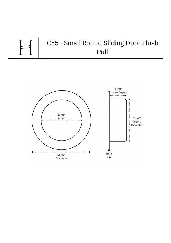 C55 - Small Round Sliding Door Flush Pull