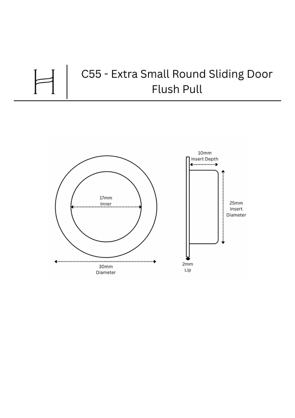 C55 - Extra Small Round Sliding Door Flush Pull