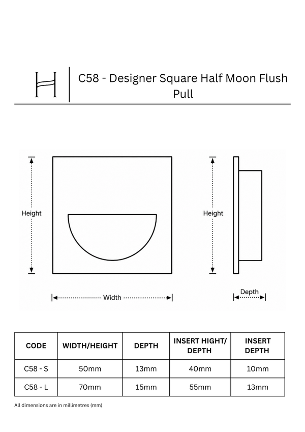 C58 - Designer Square Half Moon Flush Pull