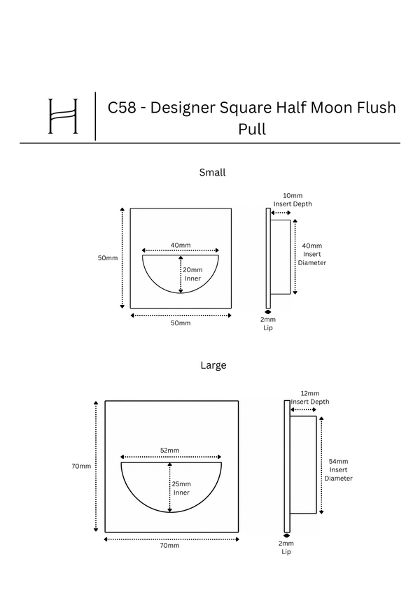 C58 - Designer Square Half Moon Flush Pull
