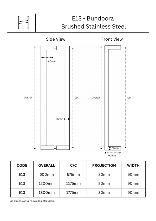 E13 - Bundoora Brushed Stainless Steel Entrance Pull Handle