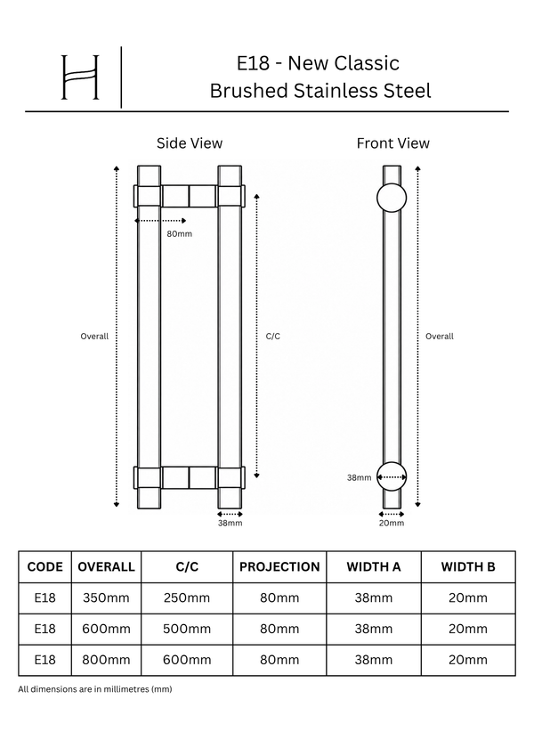 E18 - New Classic Brushed Stainless Steel Entrance Pull Handle