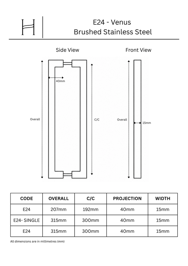 E24 - Venus Brushed Stainless Steel Entrance Pull Handle