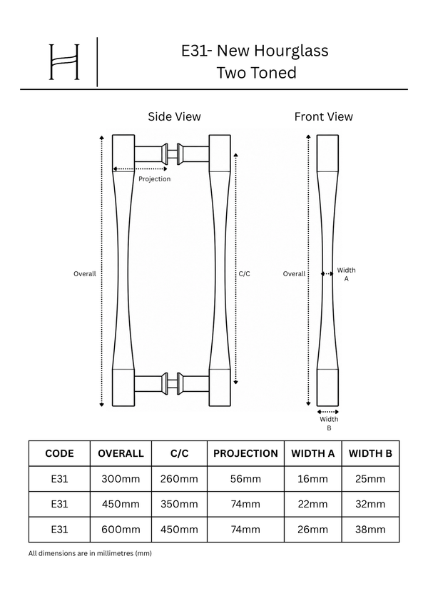 E31- New Hourglass Two Toned Entrance Pull Handle