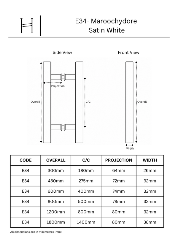 E34- Maroochydore Satin White Entrance Pull Handle