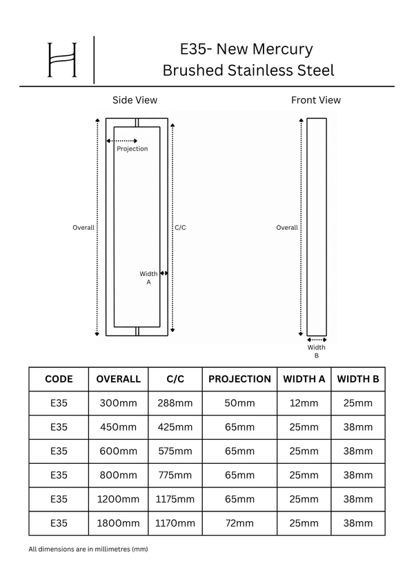 E35- New Mercury Brushed Stainless Steel Entrance Pull Handle