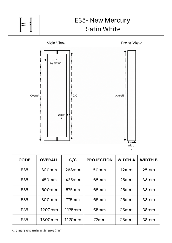 E35- New Mercury Satin White Entrance Pull Handle