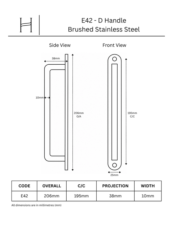 E42- D Brushed Stainless Steel Pull Handle