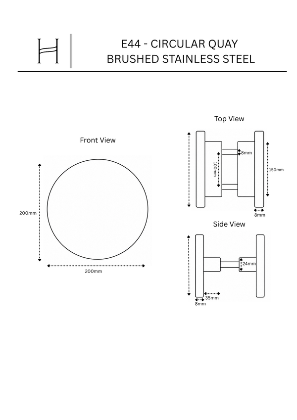 E44 - Circular Quay Brushed Stainless Steel Entrance Handle