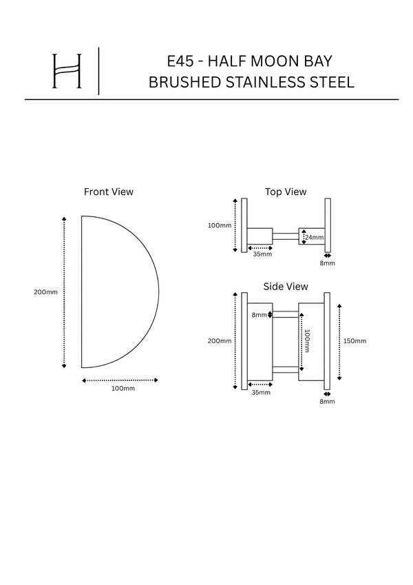 E45- Half Moon Bay Brushed Stainless Steel Entrance Handle