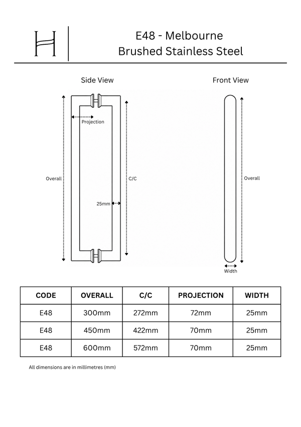 E48 - Melbourne Brushed Stainless Steel Entrance Pull Handle