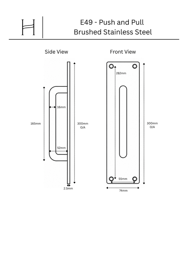 E49 - Push and Pull Brushed Stainless Steel Handle