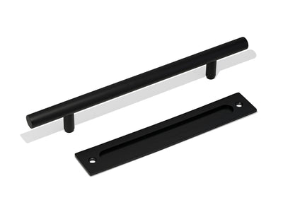 E50 - Matt Black Round 450mm Barn Door Handle Set