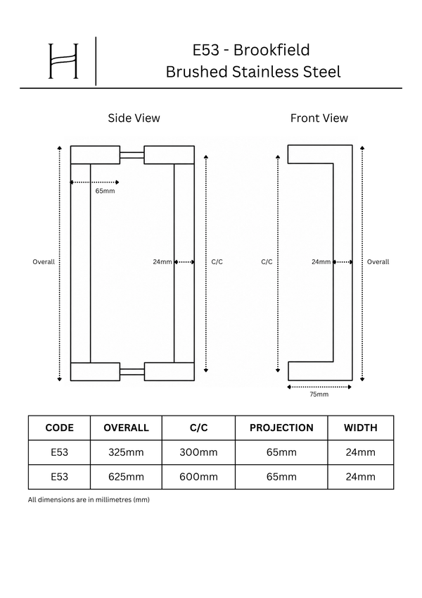 E53 - Brookfield Brushed Stainless Steel Entrance Pull Handle