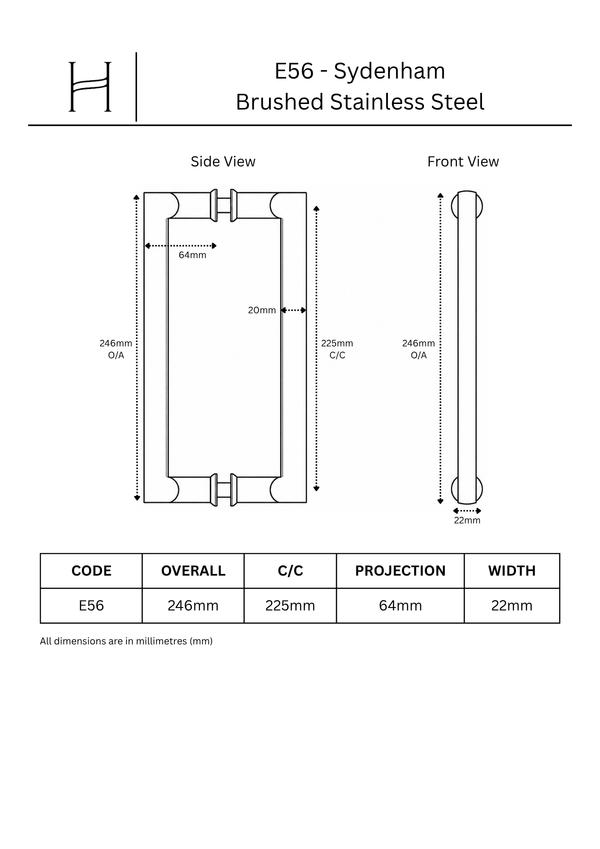 E56 - Brushed Stainless Steel Sydenham Entrance Pull Handle