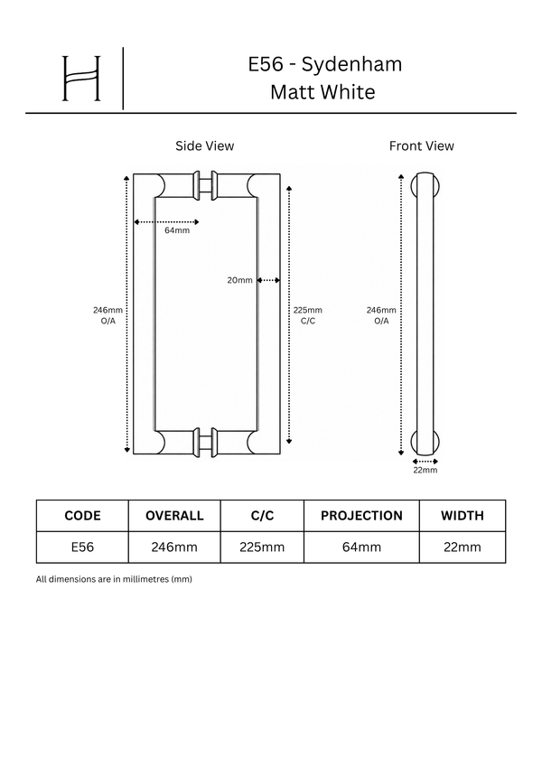 E56 - Matt White Sydenham Entrance Pull Handle