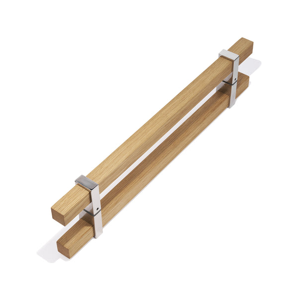 E62 - Vogue Timber Entrance Pull Handle with Polished Stainless Steel Standoffs