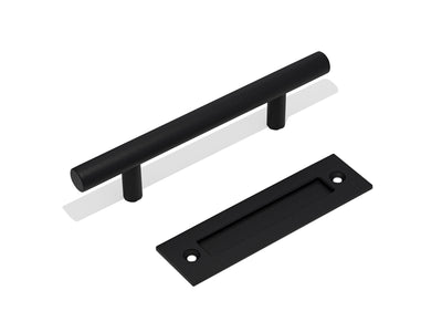 E74 - Metal Matt Black Round 300mm Barn Door Handle Set