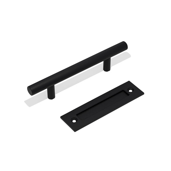 E74 - Metal Matt Black Round 300mm Barn Door Handle Set