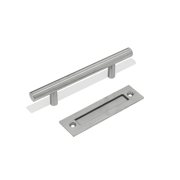 E74 - Brushed Stainless Steel Round 300mm Barn Door Handle Set