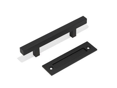 E75 – Metal Matt Black Square 300mm Barn Door Handle Set