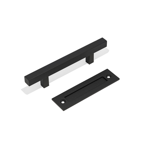 E75 – Metal Matt Black Square 300mm Barn Door Handle Set