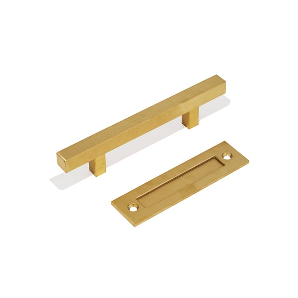E75 – PVD Satin Gold Square 300mm Barn Door Handle Set