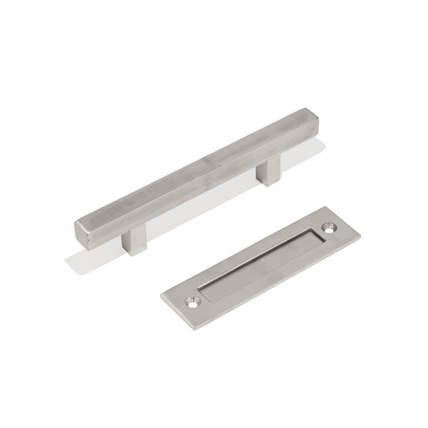 E75 – Brushed Stainless Steel Square 300mm Barn Door Handle Set