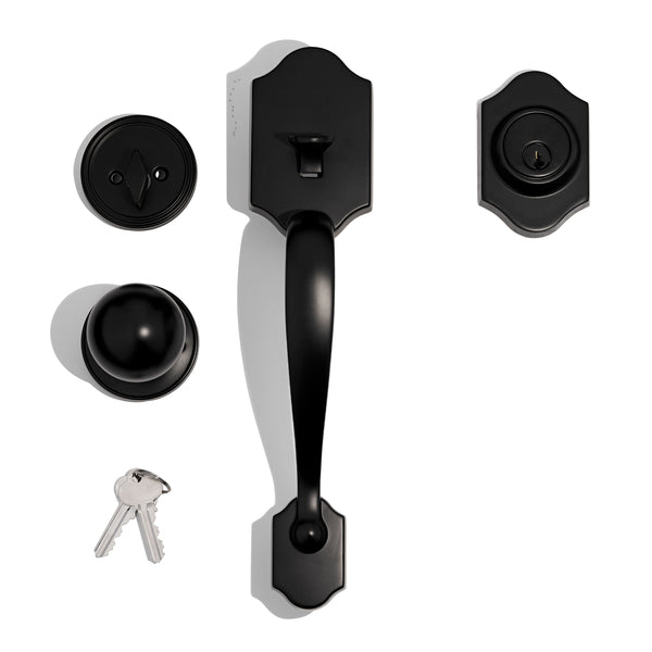 E77 - Hahndorf Matt Black Single Cylinder Entrance Set - Round Knob