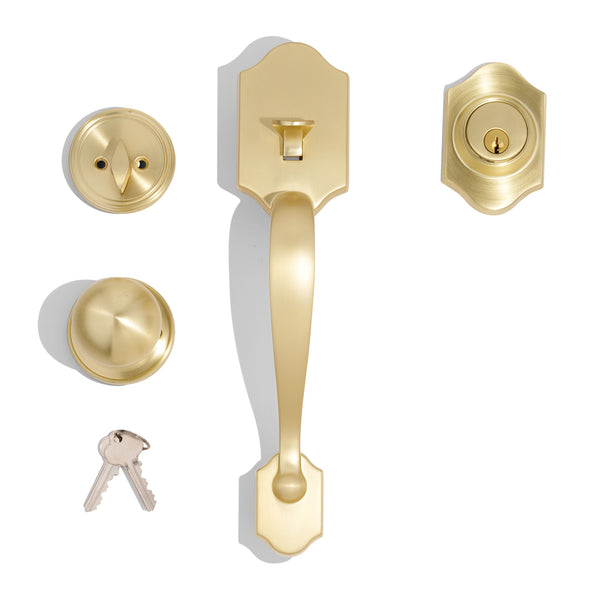 E77 - Hahndorf Satin Gold Single Cylinder Entrance Set - Round Knob